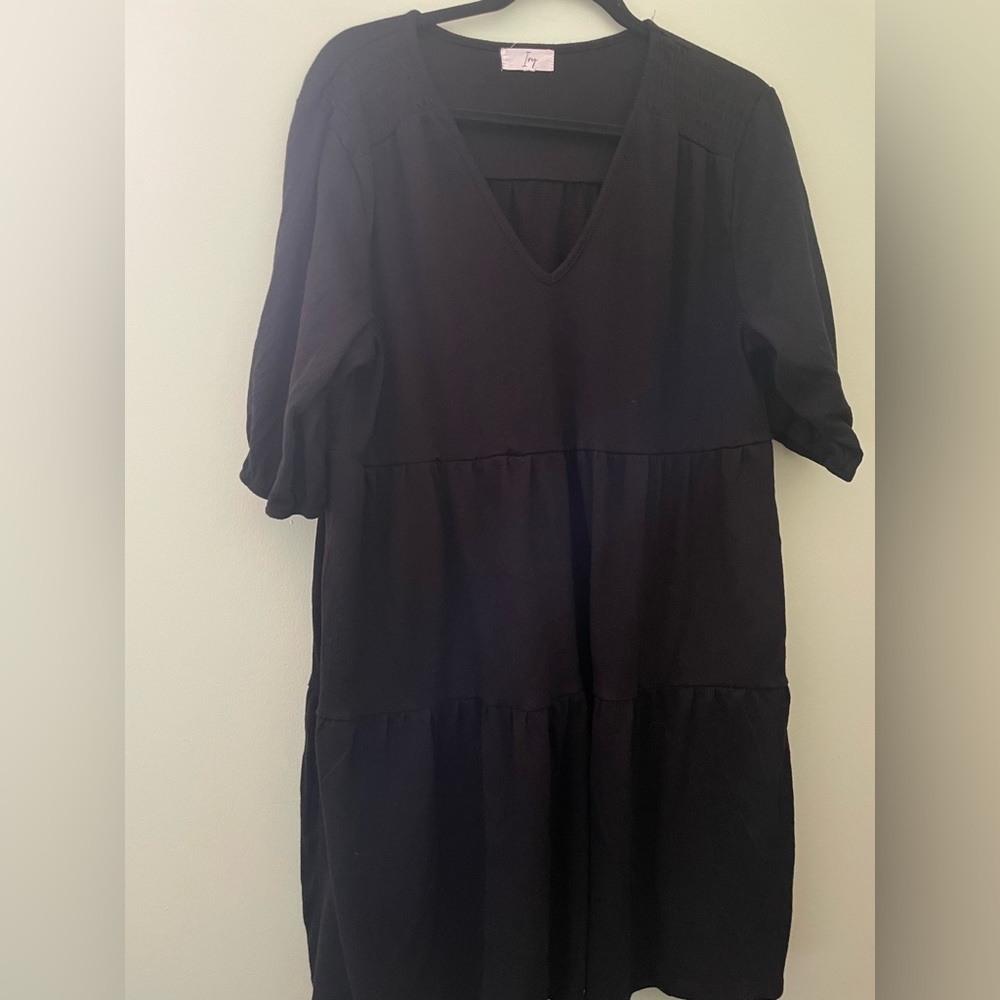 Womens IVY Knit Dress Tiered V-neck 21”
PTP Black Large